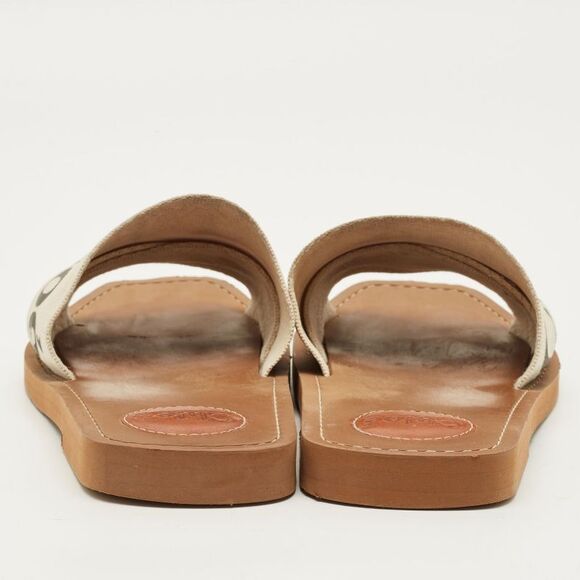 Chloe Woody Size 38 White Canvas Flat Slide - Picture 5 of 7
